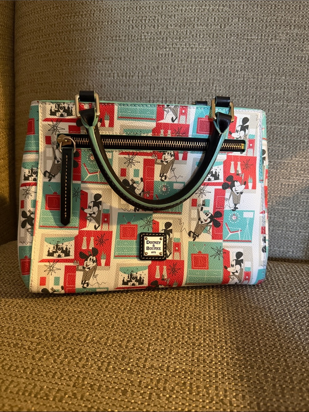 Dooney & Bourke Mickey Mouse Patch Satchel - Red, Teal & White
